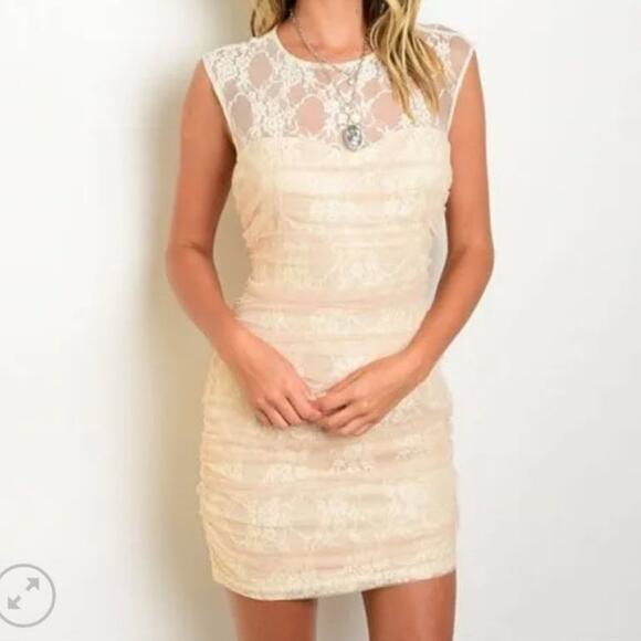 Lace Ruched Mini Dress - Picture 1 of 7